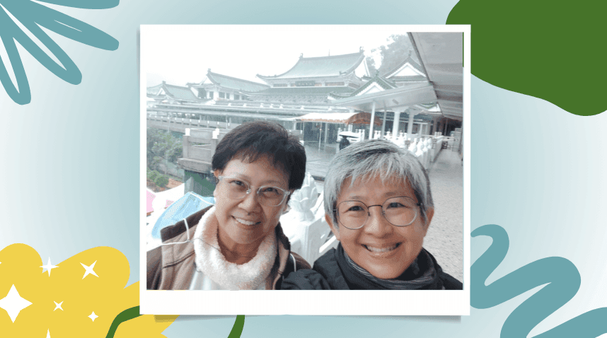 Ching Wi attending the 佛七 Amitabha retreat at Taipei's Cheng Tian Si 承天禅寺 in Dec 2024 with Kalyana Mitra Anna