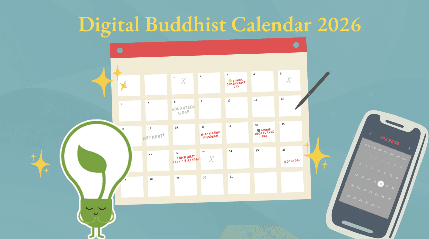 Digital Buddhist Calendar 2025 (858 x 478 px)